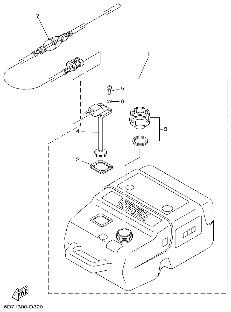Yamaha F80BET, F100DET FUEL TANK parts diagram